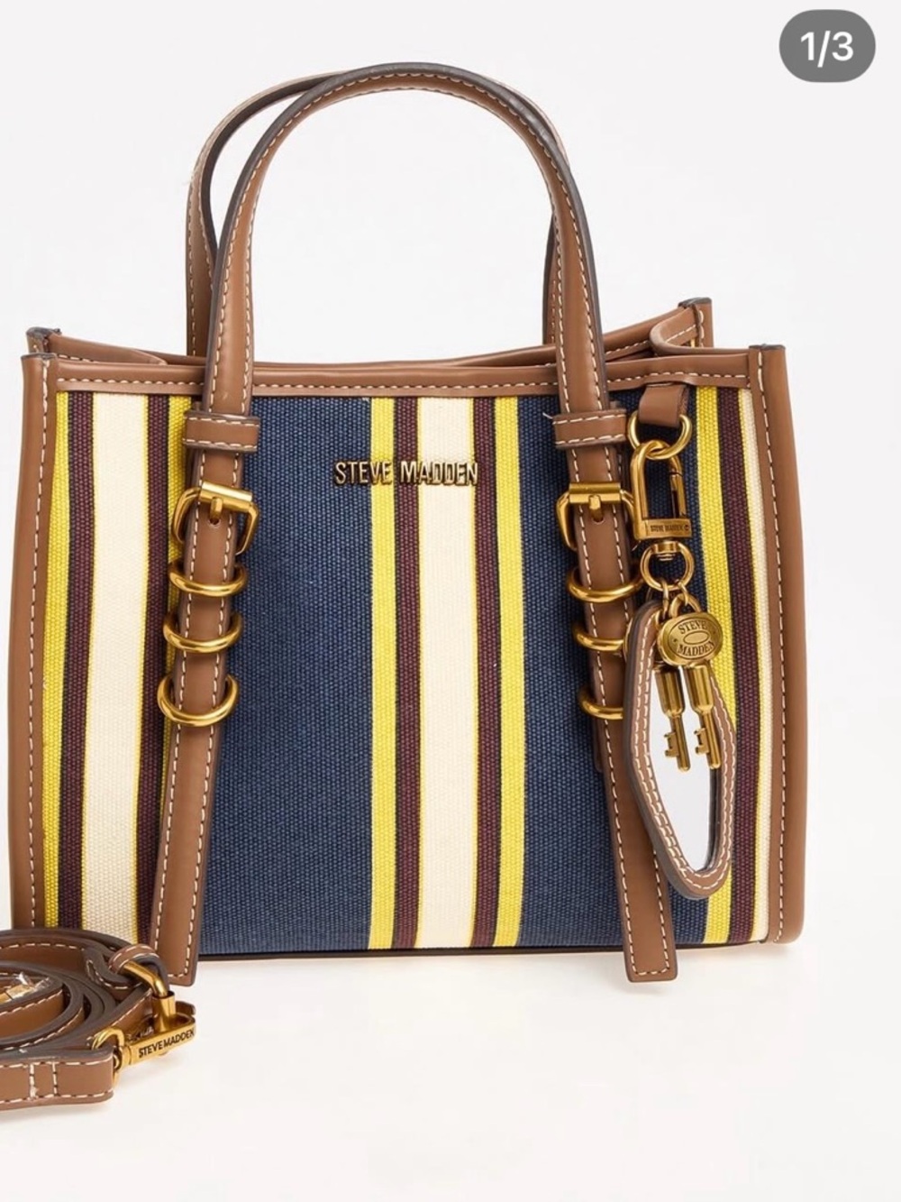 NWT Steve Madden Navy Brown & Yellow Striped Crossbody Bag